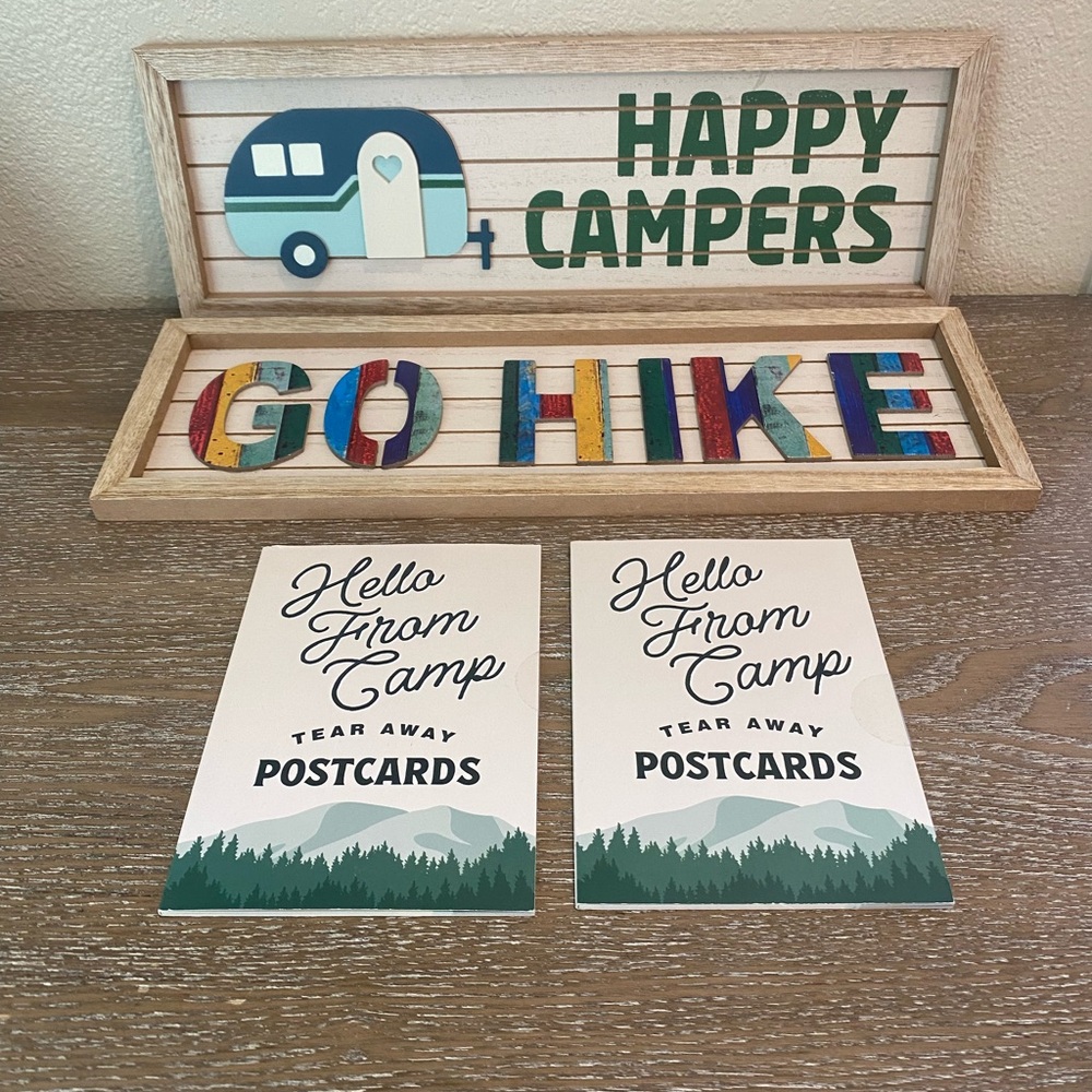 Target Bullseyes Happy Campers Wall Decor two signs & 2 PostCard Books